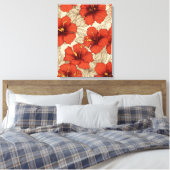 Levendige rode hibiscusbloemen overal canvas afdruk (Insitu (Slaapkamer))