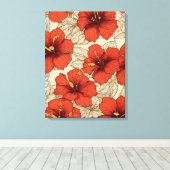 Levendige rode hibiscusbloemen overal canvas afdruk (Insitu (Houten vloer))
