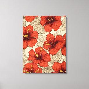 Levendige rode hibiscusbloemen overal canvas afdruk