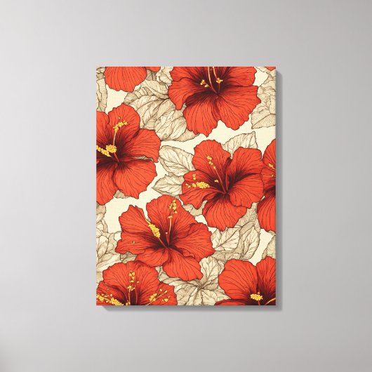 Levendige rode hibiscusbloemen overal canvas afdruk (Voorkant)