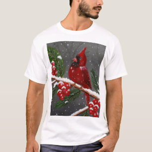 Levendige Rode kardinaal handgeschilderde T-shirt