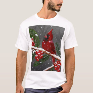 Levendige Rode kardinaal handgeschilderde T-shirt