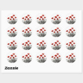 Levendige rode klaproos bloemenweide ronde sticker (Vel)