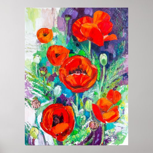 Levendige rode klaprozen expressief olieverfschild poster (Voorkant)