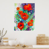 Levendige rode klaprozen expressief olieverfschild poster (Keuken)