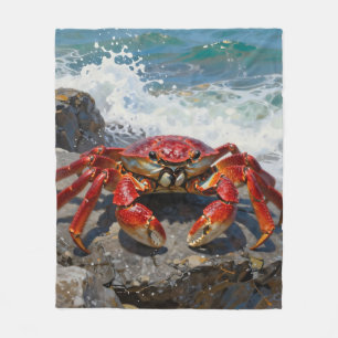 Levendige Rode Krab Oceaan Golven Fleece Deken