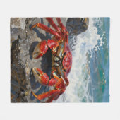 Levendige Rode Krab Oceaan Golven Fleece Deken (Voorkant (Horizontaal))