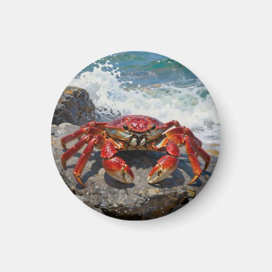 Levendige Rode Krab Oceaan Golven Magneet (Voorkant)