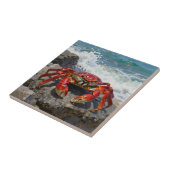 Levendige Rode Krab Oceaan Golven Tegeltje (Zijkant)