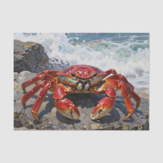 Levendige Rode Krab Oceaan Golven Tissuepapier (Voorkant)