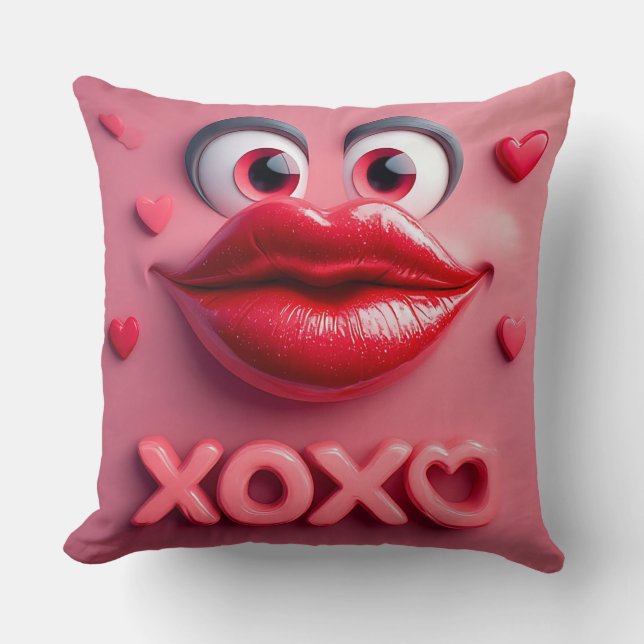 Levendige rode lippen met XOXO-ontwerp Kussen (Voorkant)