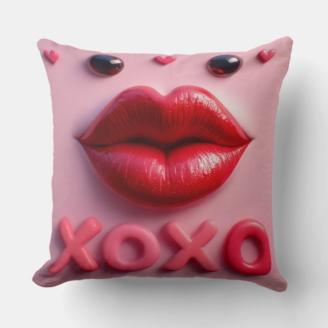 Levendige rode lippen met XOXO-ontwerp Kussen (Voorkant)