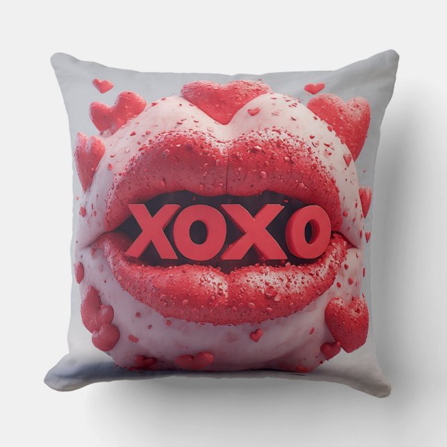 Levendige rode lippen met XOXO van romantische har Kussen (Voorkant)