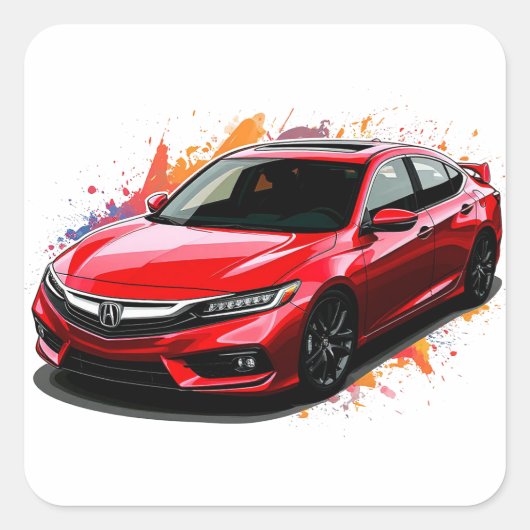 Levendige rode moderne auto vierkante sticker (Voorkant)