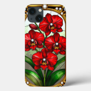 Levendige rode orchideeën in een ornamentale goude Case-Mate iPhone case