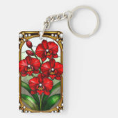 Levendige rode orchideeën in sierlijk gouden Lijst Sleutelhanger (achterkant)