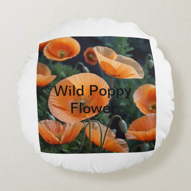 Levendige rode papaver bloem rond kussen (Voorkant)