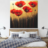 Levendige rode papavers in bloei canvas afdruk (Insitu (Slaapkamer))