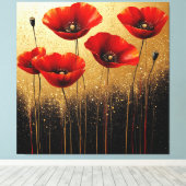 Levendige rode papavers in bloei canvas afdruk (Insitu (Houten vloer))