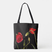Levendige rode papavers op zwart tote bag (Achterkant)