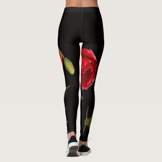 Levendige rode papavers op zwarte Leggings (Achterkant)