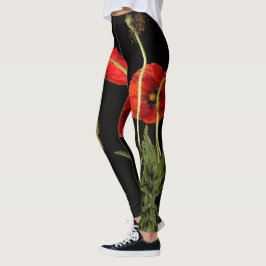 Levendige rode papavers op zwarte Leggings