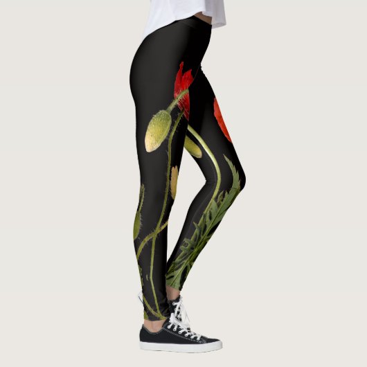 Levendige rode papavers op zwarte Leggings (Rechts)