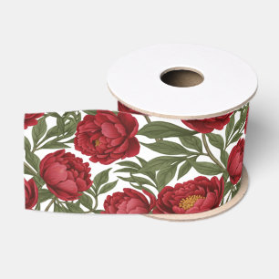 Levendige Rode Pioenencollectie Aanpasbaar Feest Grosgrain Lint