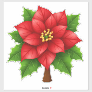 Levendige rode poinsettia bloem met groene bladere sticker