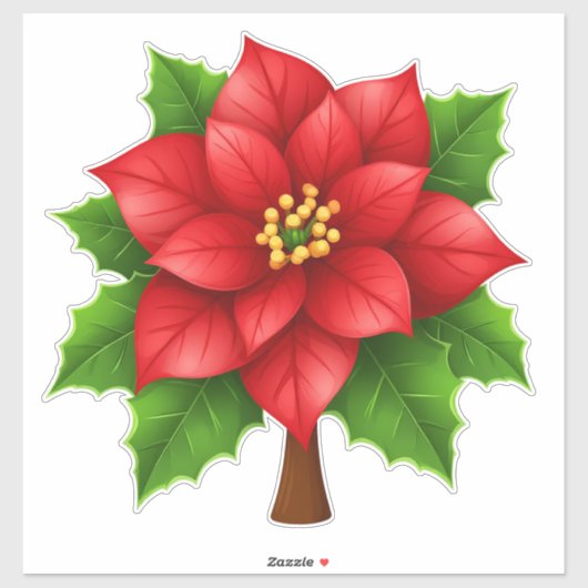 Levendige rode Poinsettia bloem met groene bladere Sticker (Vel)