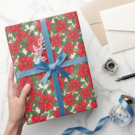 Levendige Rode Poinsettia Bloesems Elegante Bloeme Cadeaupapier