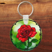 Levendige rode roos sleutelhanger (Voorkant)