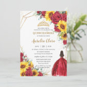 Levendige rode roos zonnebloem bloemengoud quincea kaart (Staand voorkant)