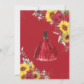 Levendige rode roos zonnebloem bloemengoud quincea kaart (Achterkant)
