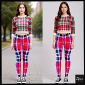 Levendige Rode Roze Aqua Moderne Plaid Leggings