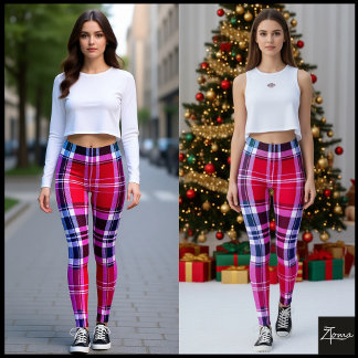 Levendige Rode Roze Aqua Moderne Plaid Leggings