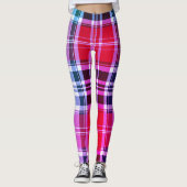 Levendige Rode Roze Aqua Moderne Plaid Leggings (Voorkant)