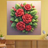 Levendige Rode Rozen Boeket Canvas Afdruk (Insitu (Woonkamer))