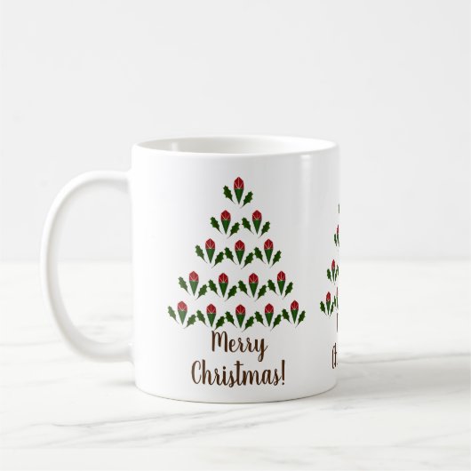 Levendige rode rozen, Holly Christmas Tree Art, We Koffiemok (Links)