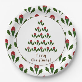 Levendige rode rozen, Holly Christmas Tree Holiday Papieren Bordje