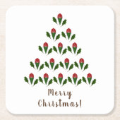 Levendige rode rozen, Holly Christmas Tree & Wish Kartonnen Onderzetters (Voorkant)