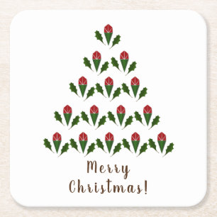 Levendige rode rozen, Holly Christmas Tree & Wish Kartonnen Onderzetters