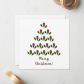 Levendige rode rozen, Holly Christmas Tree & Wish Notitiekaartje (Voorkant / Achterkant in situ)