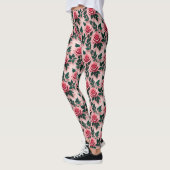 Levendige rode rozen met donkergroene bladeren leggings (Links)