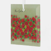 Levendige rode rozen tuin bloemmotief glas ornament (Voorkant links)
