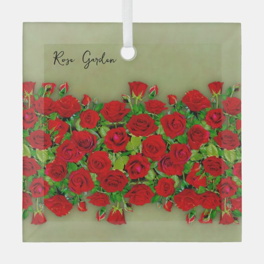 Levendige rode rozen tuin bloemmotief glas ornament (Voorkant)