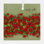 Levendige rode rozen tuin bloemmotief glas ornament (Achterkant)