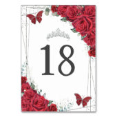 Levendige rode rozen zilveren vlinders verjaardag kaart (Achterkant)