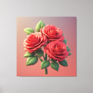 Levendige rode rozenboeket canvas afdruk