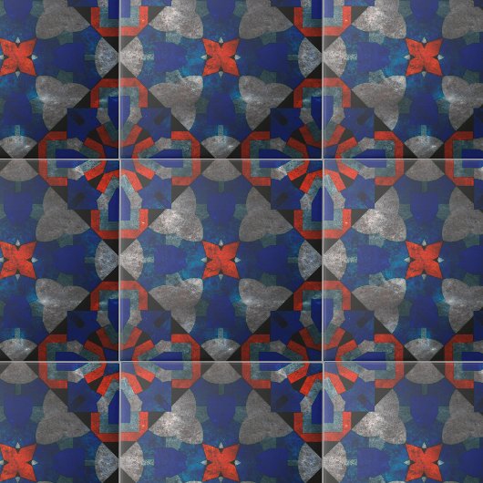 Levendige rode Starburst met rustgevende blauwe ac Tegeltje